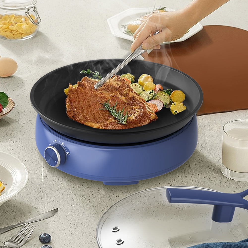 6L Multifunctional Electric Hot Pot with Digital Control and Tempered Glass Lid Blue