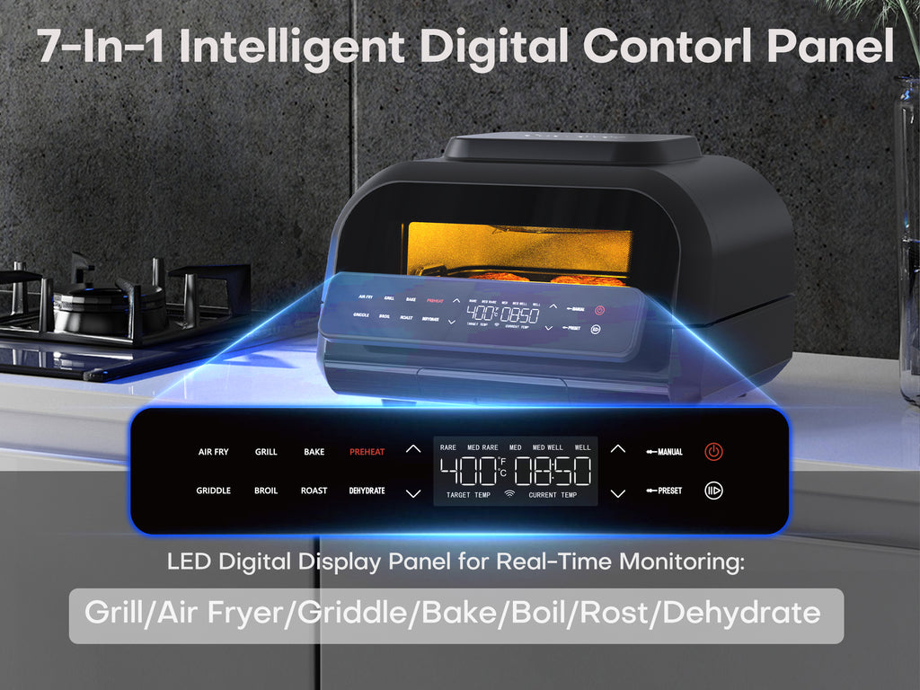 7-in-1 Multi-Function Electric Cooker with 3 Accessories – Pizza, Beef, Hotdogs, Air Fryer, Halogen Oven