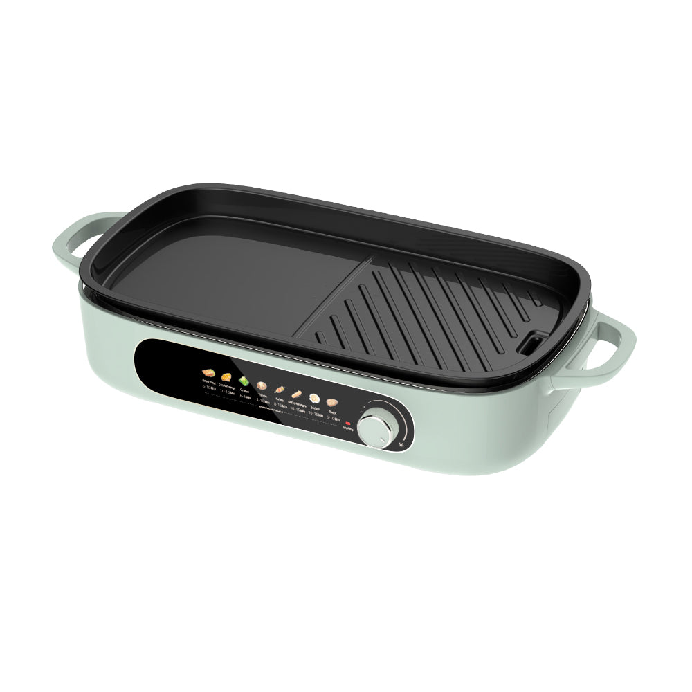 1500W Electric Grill Pan with Detachable Non-Stick Plates and Mechanical Control