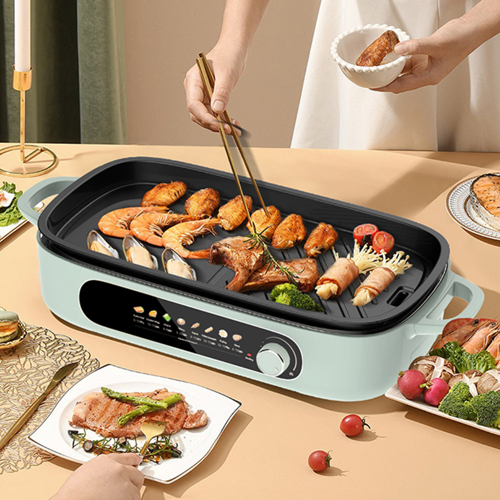 1500W Electric Grill Pan with Detachable Non-Stick Plates and Mechanical Control