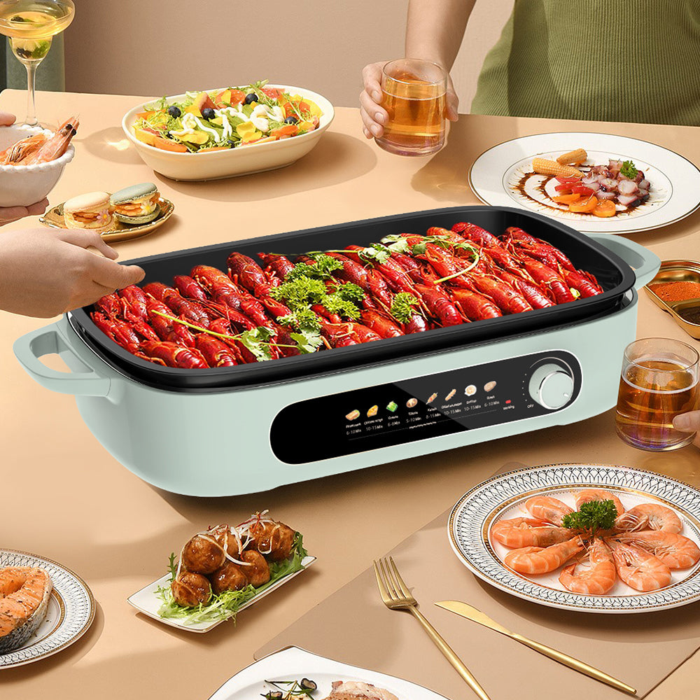 1500W Electric Grill Pan with Detachable Non-Stick Plates and Mechanical Control