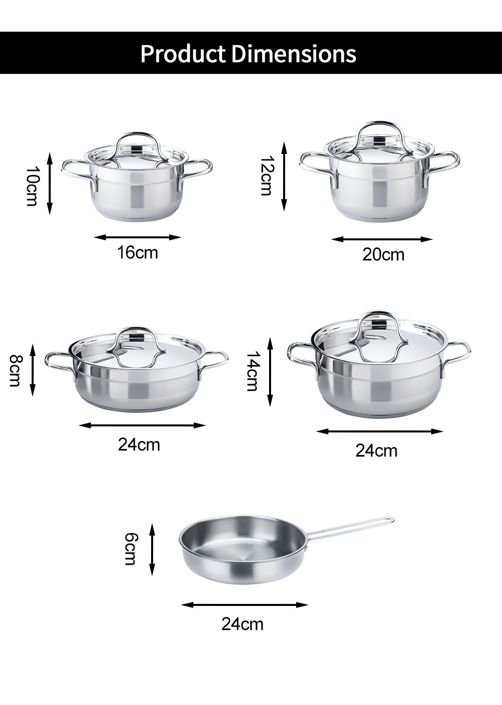 Stainless Steel 9-Piece Kitchen Cookware Set Nonstick Pots and Pans with Stainless Handles