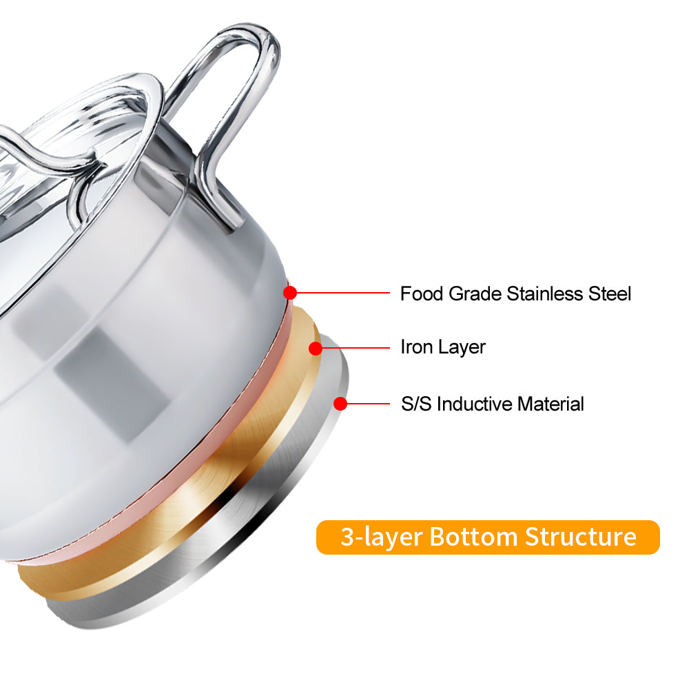 Stainless Steel 9-Piece Kitchen Cookware Set Nonstick Pots and Pans with Stainless Handles