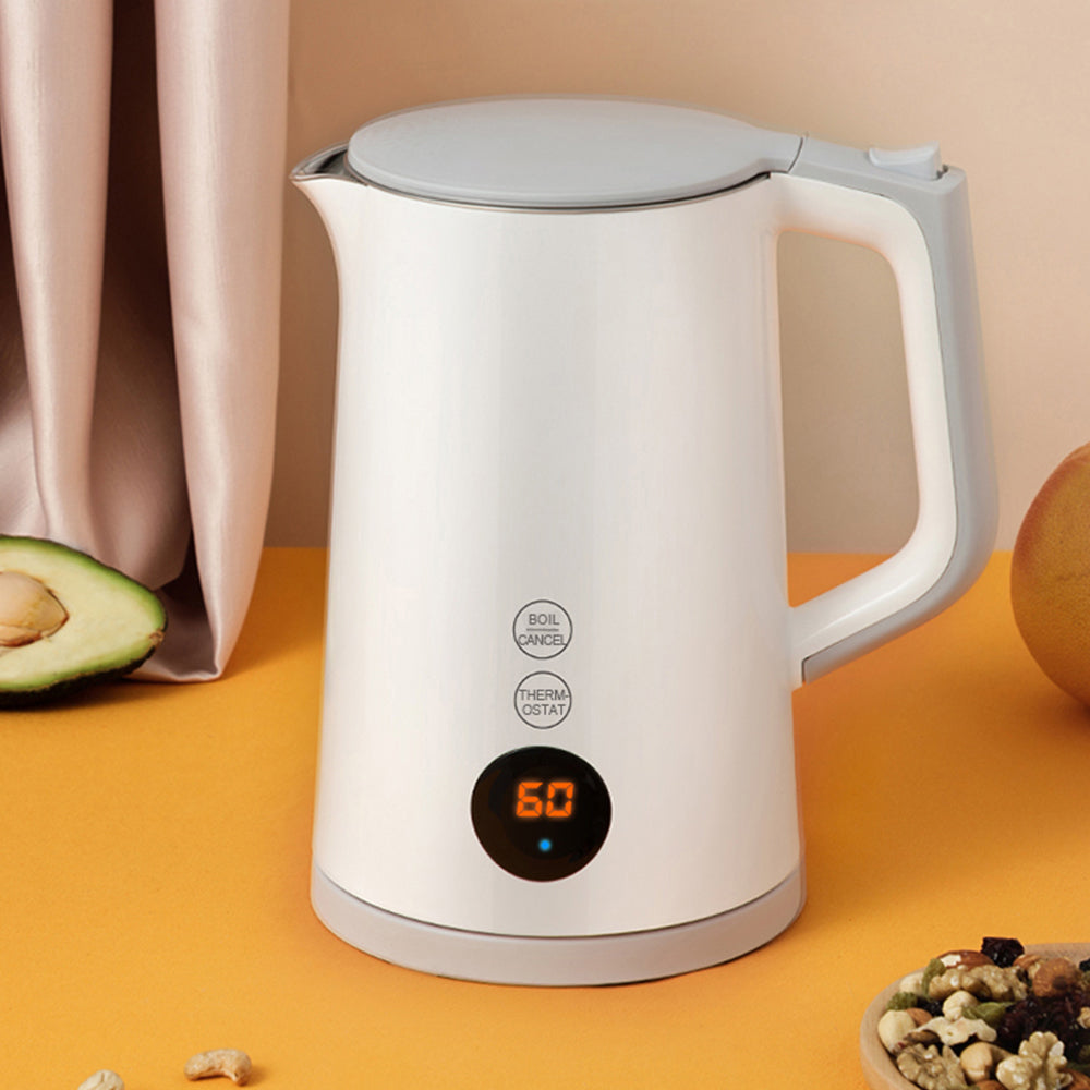 1.5L Cordless Electric Kettle with Digital Temperature Control and Stainless Steel Tank White