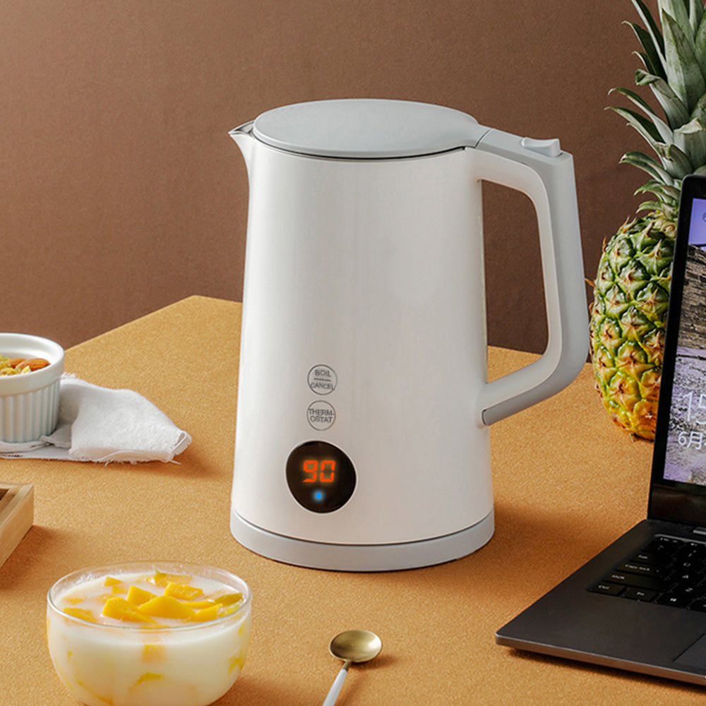 1.5L Cordless Electric Kettle with Digital Temperature Control and Stainless Steel Tank White