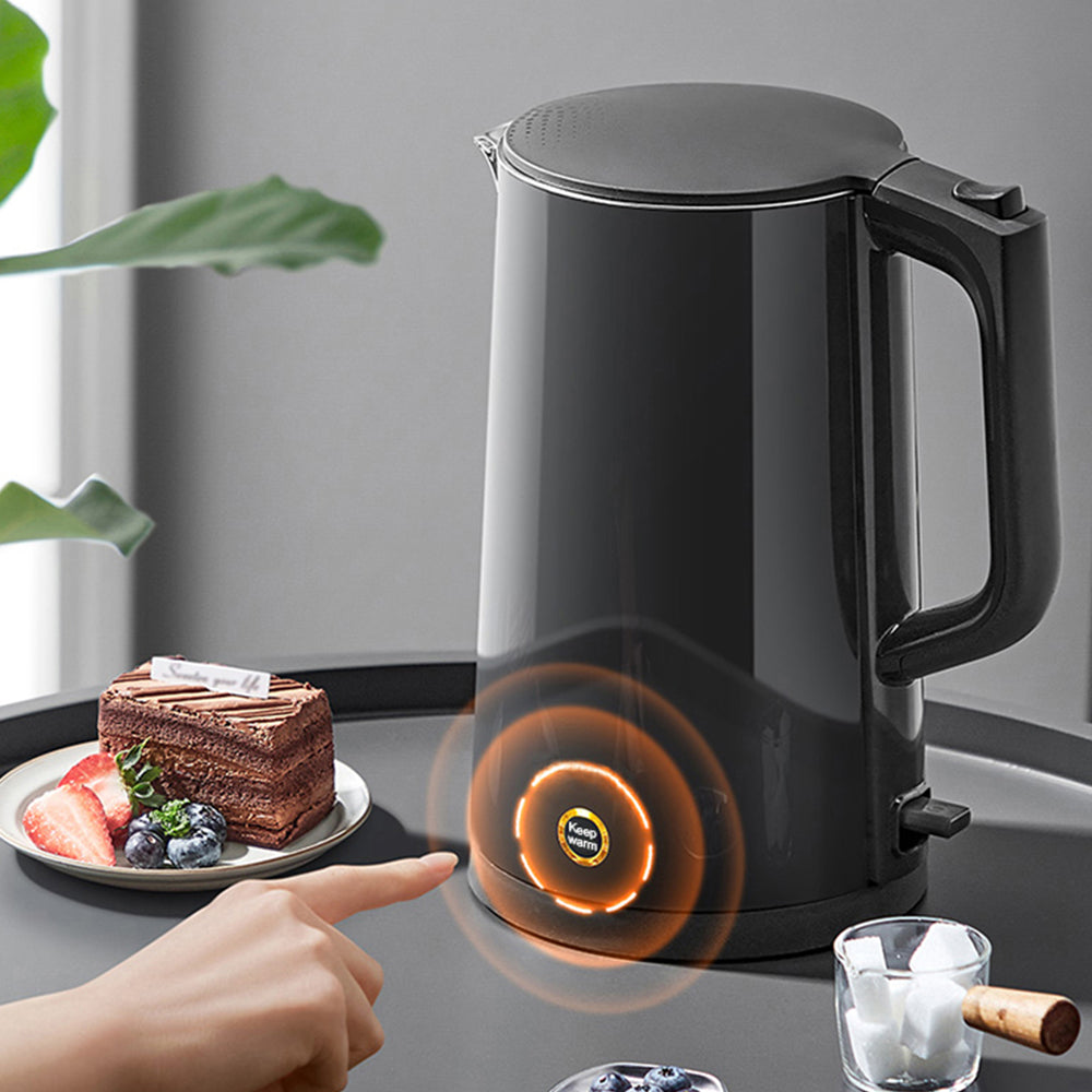Cordless 1.7L Electric Kettle with Boil-Dry Protection and Keep Warm Function Black