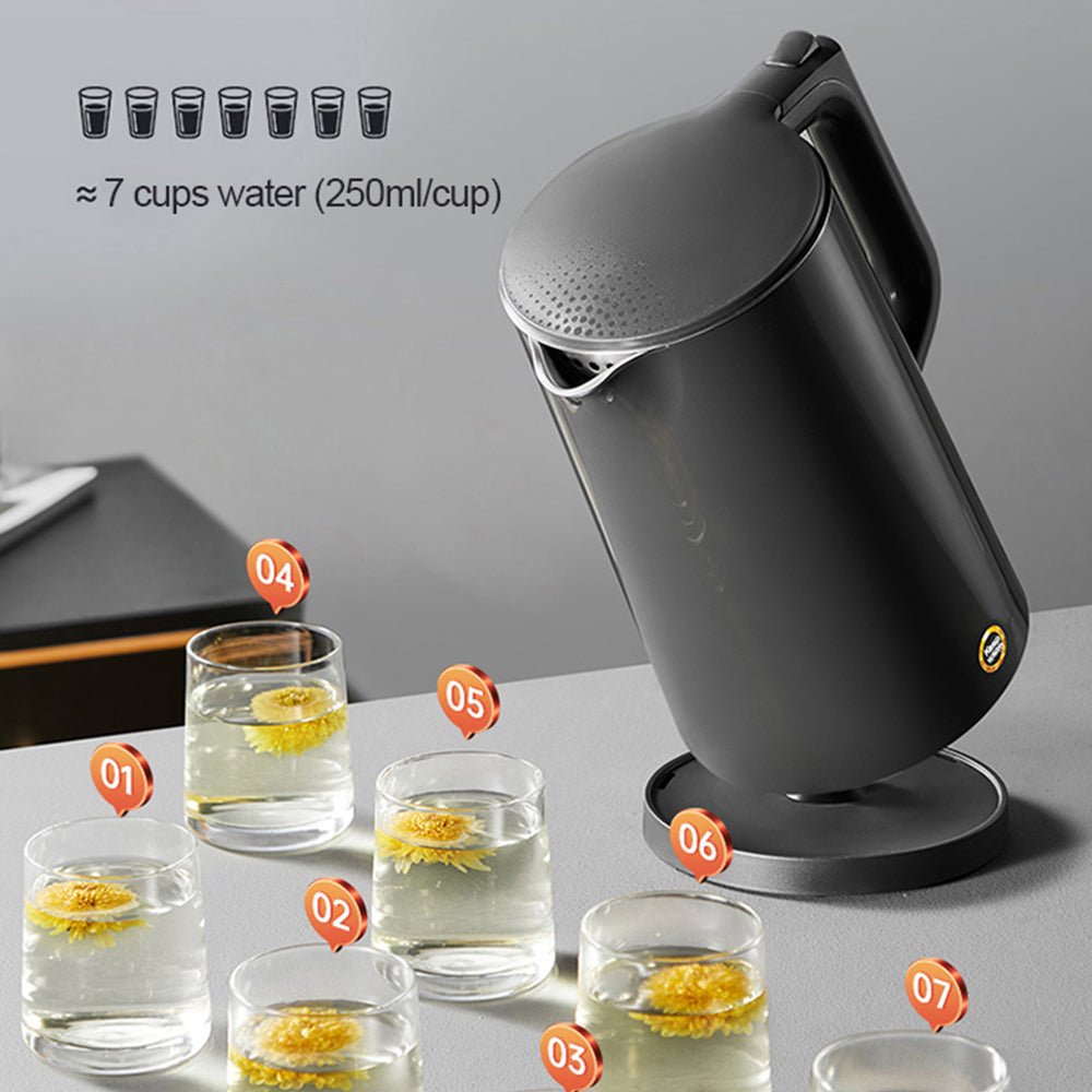 Cordless 1.7L Electric Kettle with Boil-Dry Protection and Keep Warm Function Black
