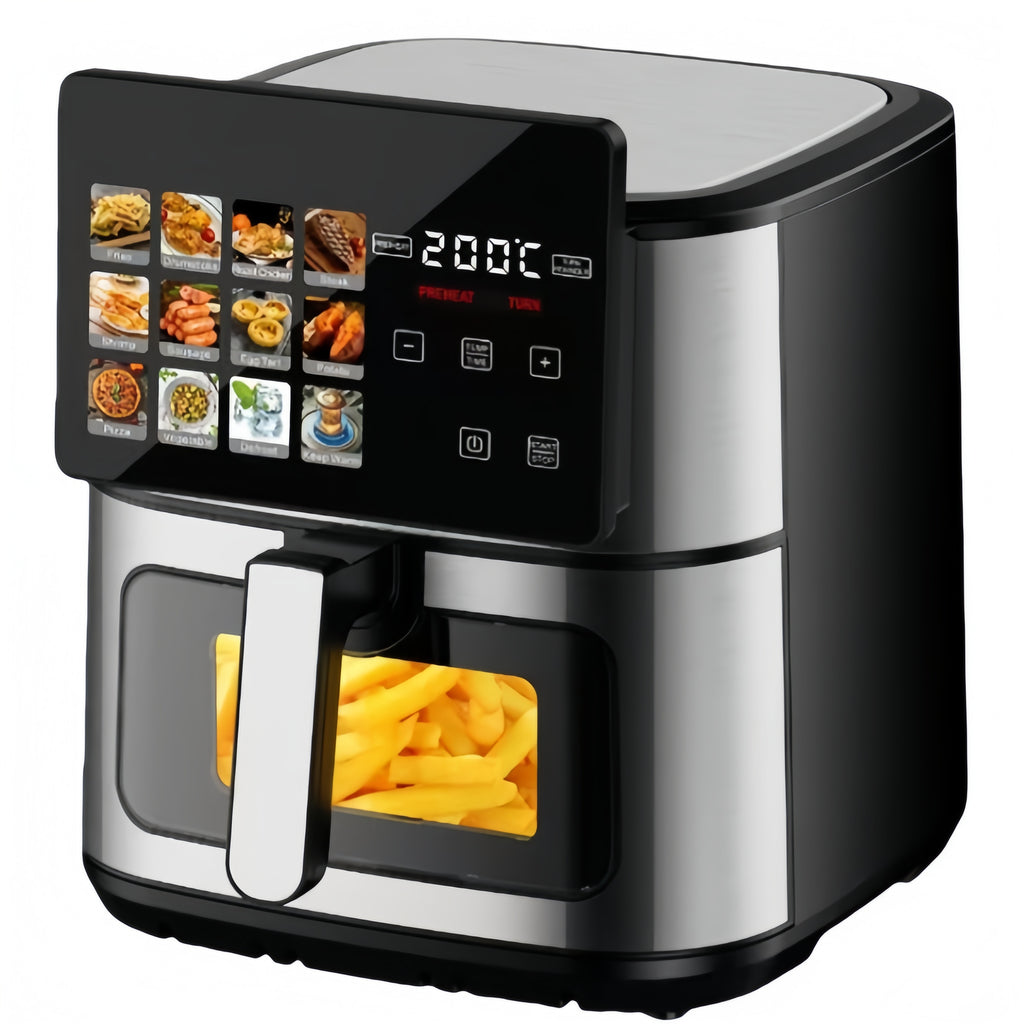 Smart Digital Air Fryer 8-10L Stainless Steel Non-Stick Cooking Pot with LCD Timer & Detachable Basket