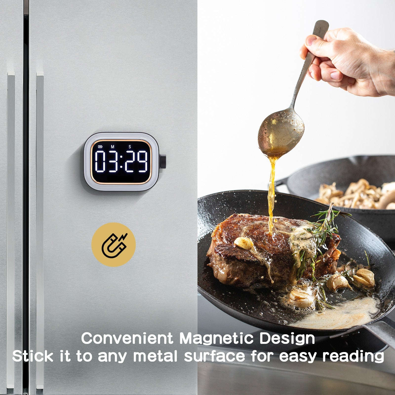 Digital Countdown Kitchen Timer Mini Knob Control Large LED Screen Loud Alert