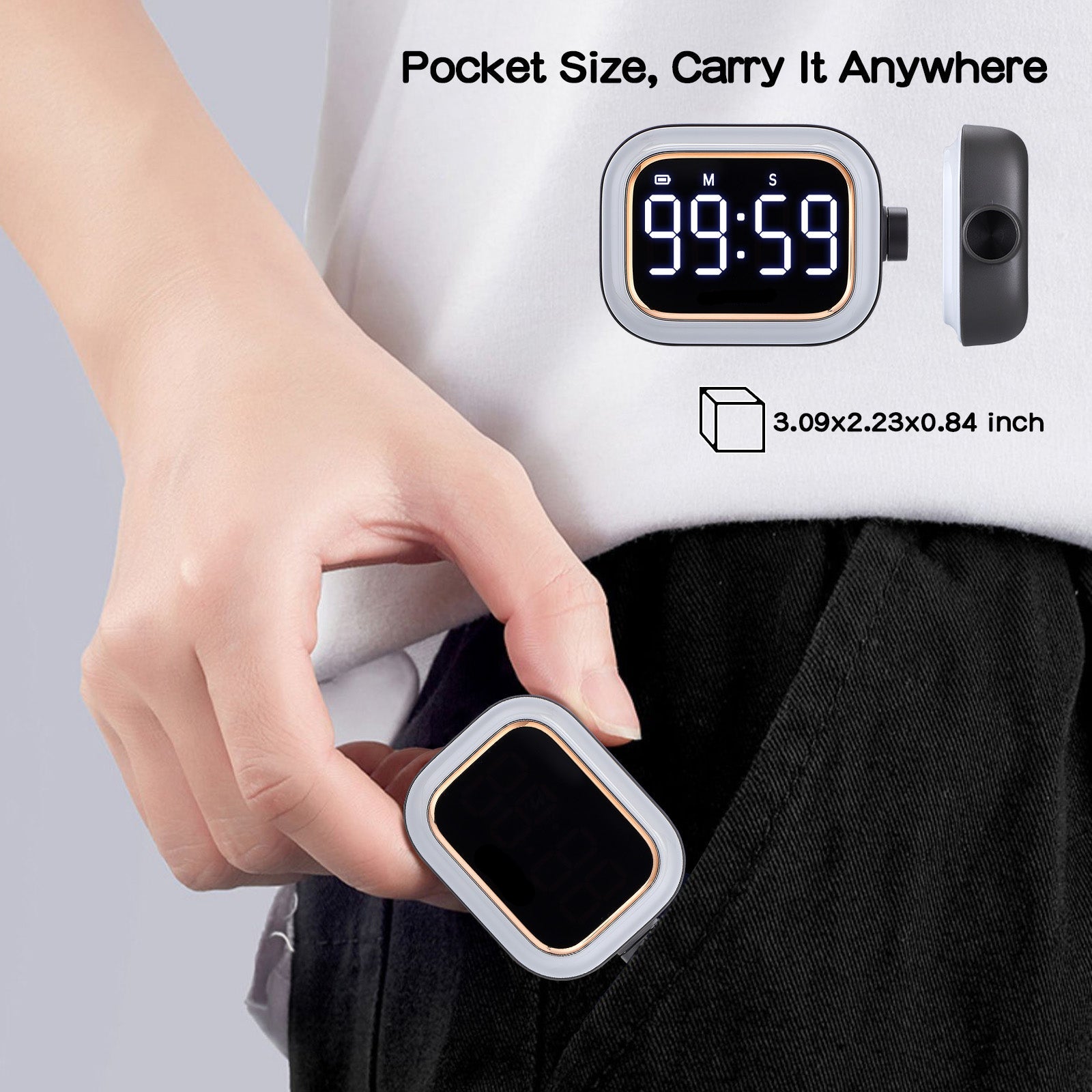 Digital Countdown Kitchen Timer Mini Knob Control Large LED Screen Loud Alert