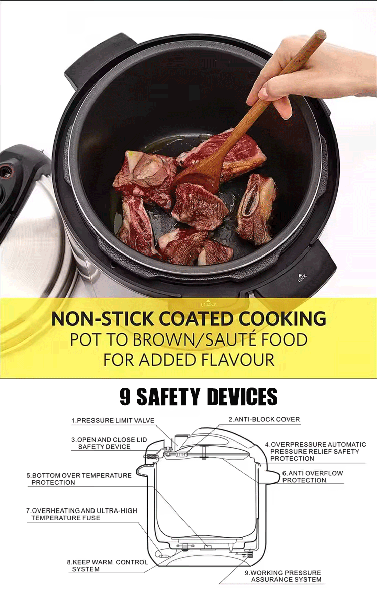 Multi-Use Electric Pressure Cooker 6L with Non-Stick Inner Pot and Preset Cooking