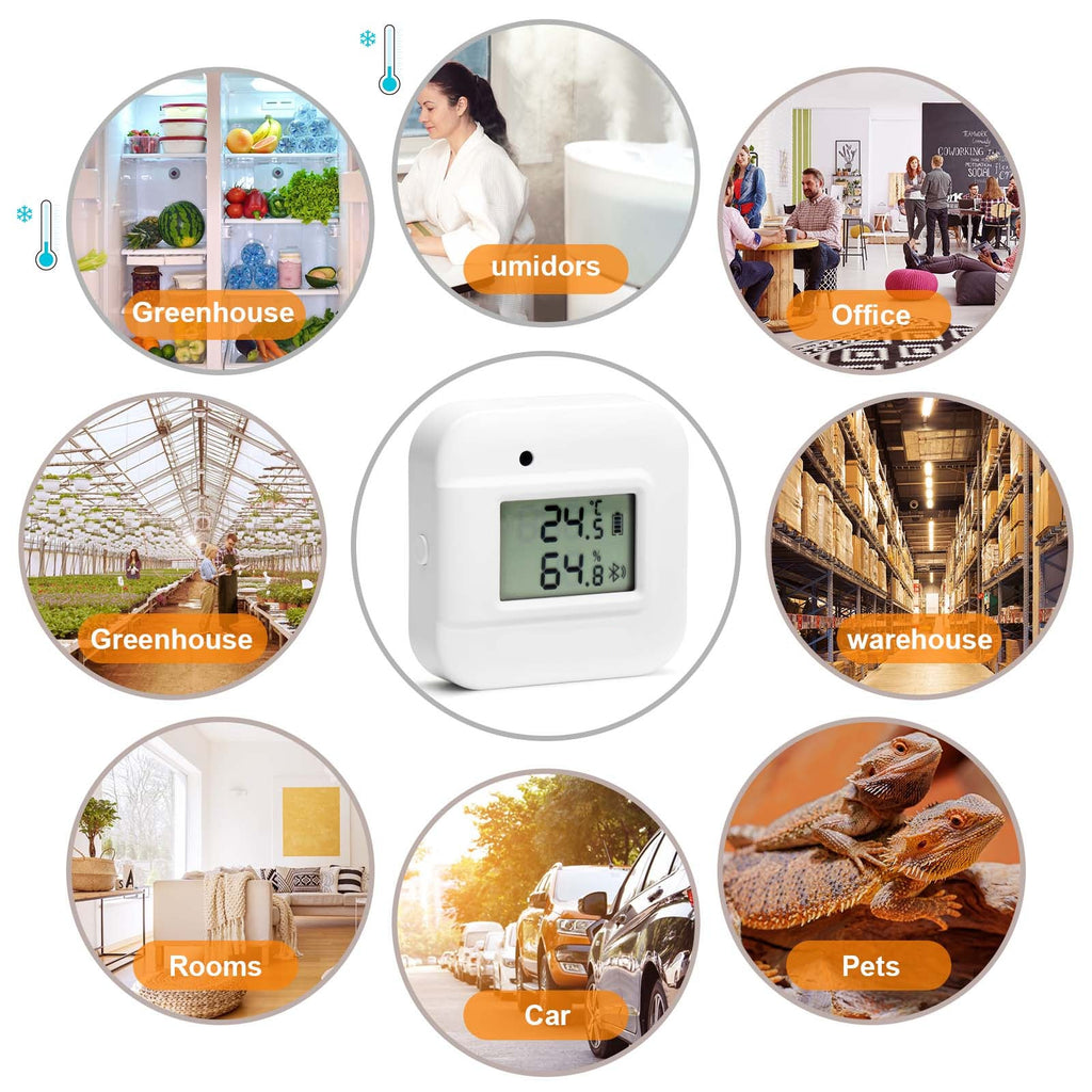 Portable Bluetooth Temperature and Humidity Monitor IPX4 Probe 30m Range