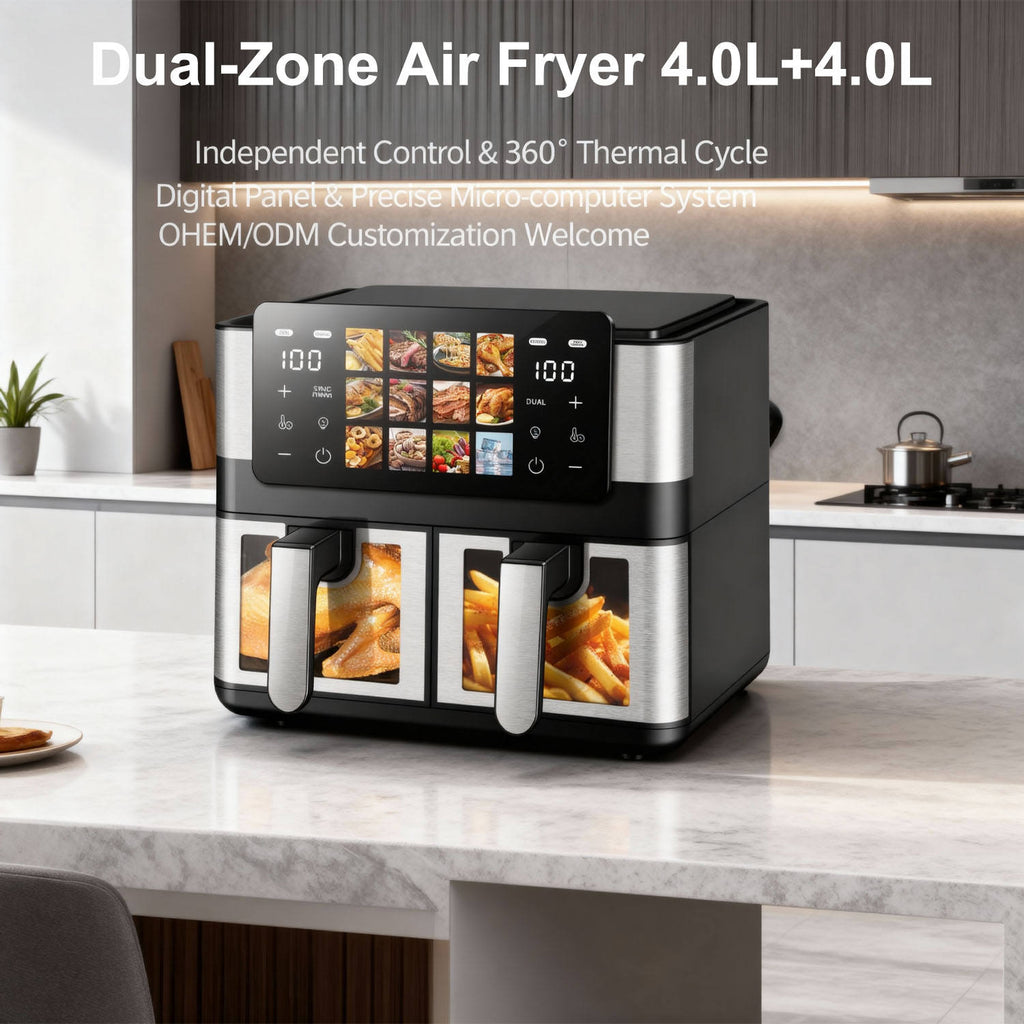 8L Double Heating Air Fryer with Smart Digital Panel and Detachable Baskets