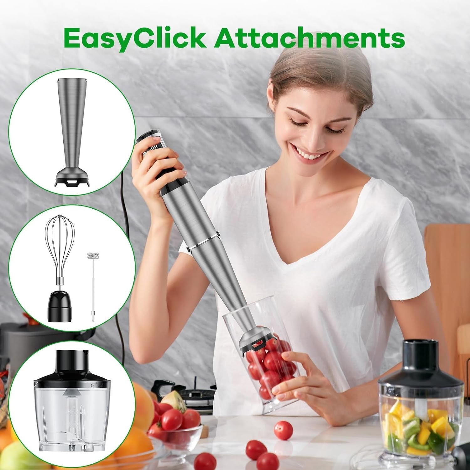 Corded Immersion Blender 1100W Handheld Stick with Stainless Steel Blade & 0.5L Container