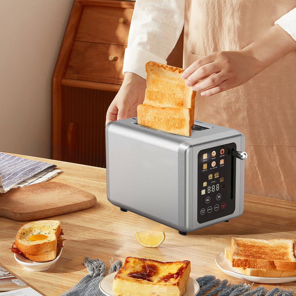 Stainless Steel Digital Toaster 2 Slice Touch Screen with Bagel and Defrost Functions
