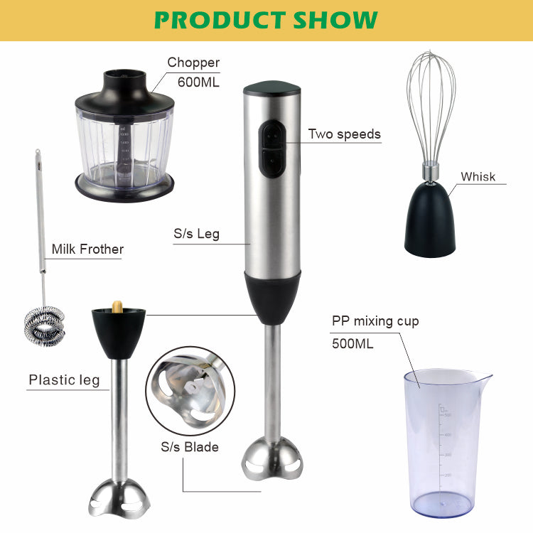 Electric Handheld Immersion Blender 800W 2-Speed Stainless Steel Kitchen Mixer