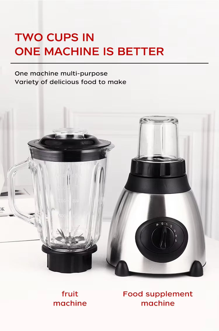 Portable 1.5L Juicer Blender with 5 Speeds and Easy-Clean Stainless Steel Design