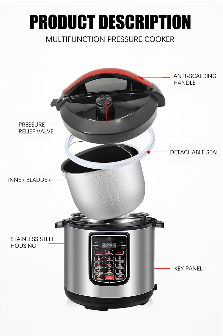 Electric 11-in-1 Pressure Cooker 6Qt Programmable with LCD Display