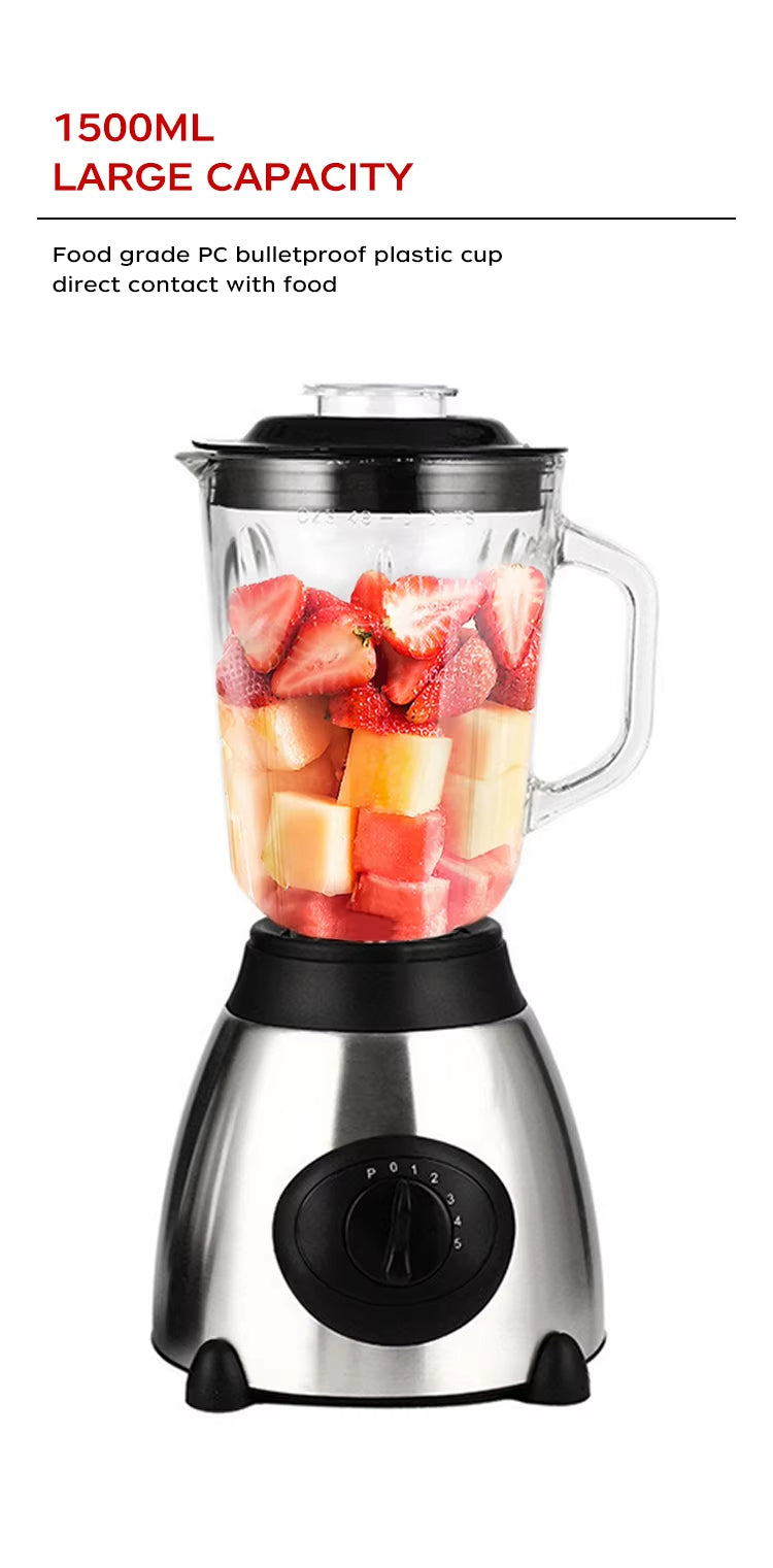 Portable 1.5L Juicer Blender with 5 Speeds and Easy-Clean Stainless Steel Design