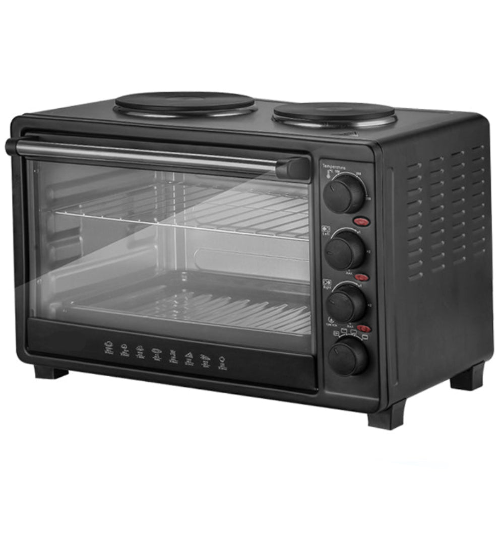 45L Electric Toaster Oven with Hot Plate, Mechanical Timer Control, Benchtop Convection Cooking