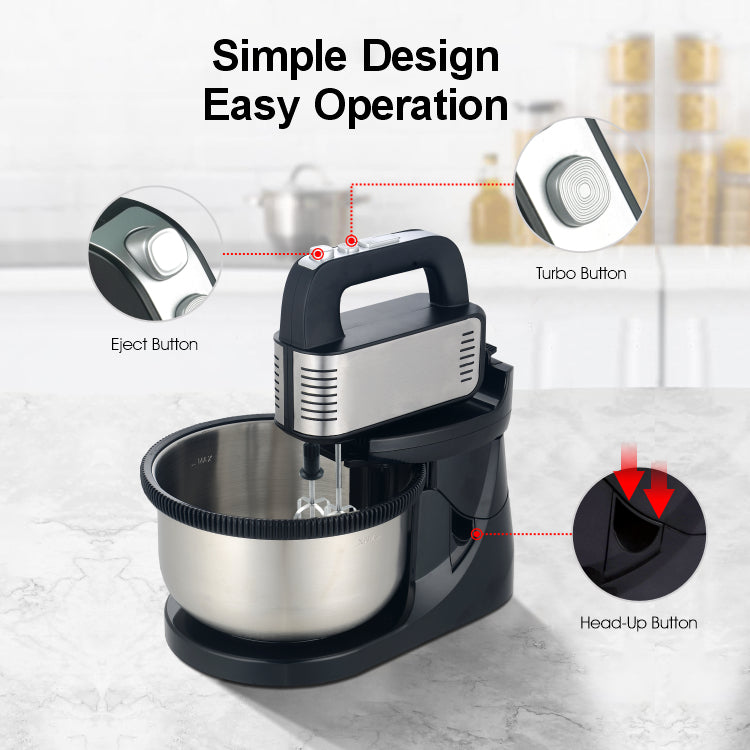 Electric 400W Stand Mixer with 4L SUS304 Bowl, 5 Speeds & Detachable Hand Mixer for Kitchen Use