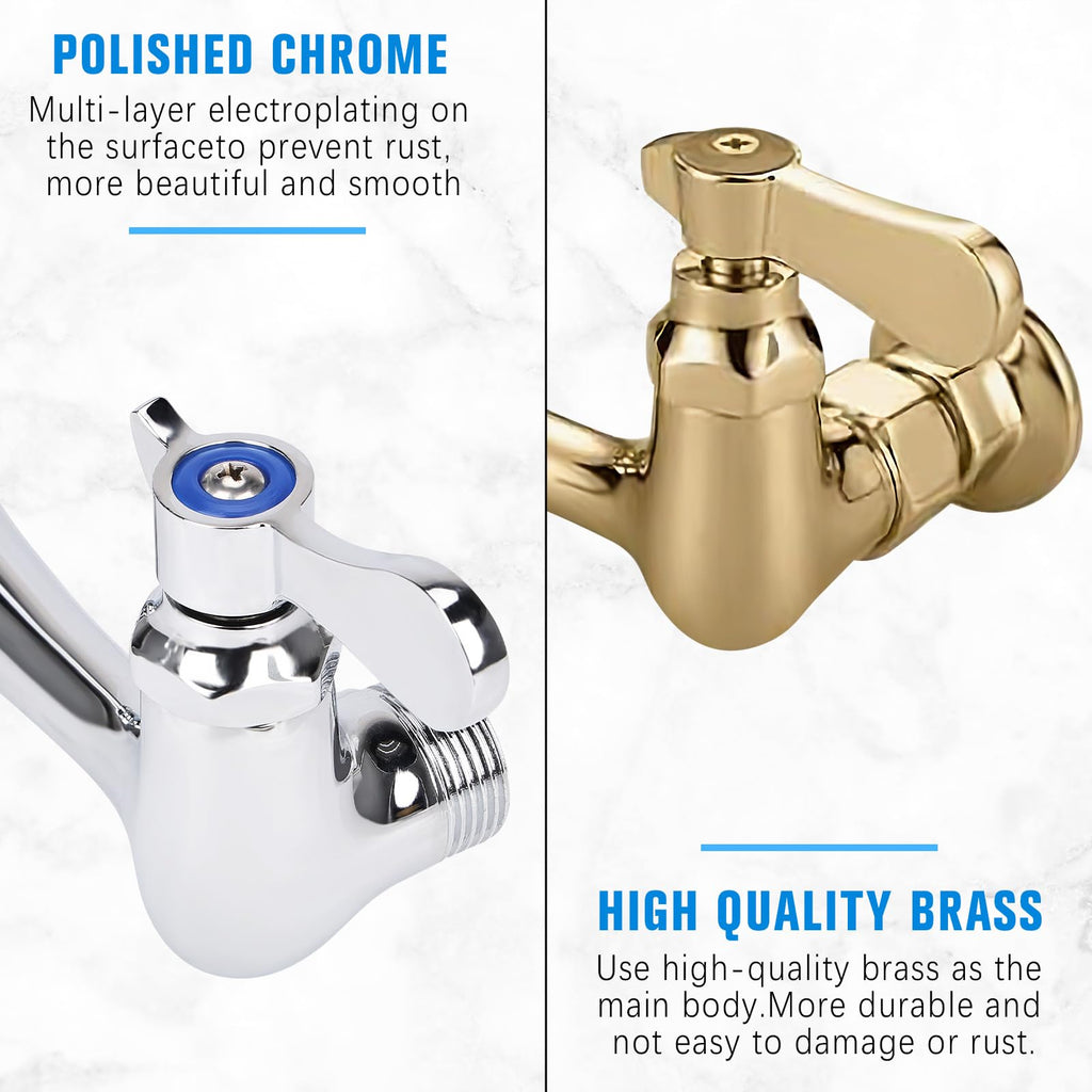Wall-Mounted Kitchen & Laundry Faucet 8 Inch, 2 Handles, Brass Construction