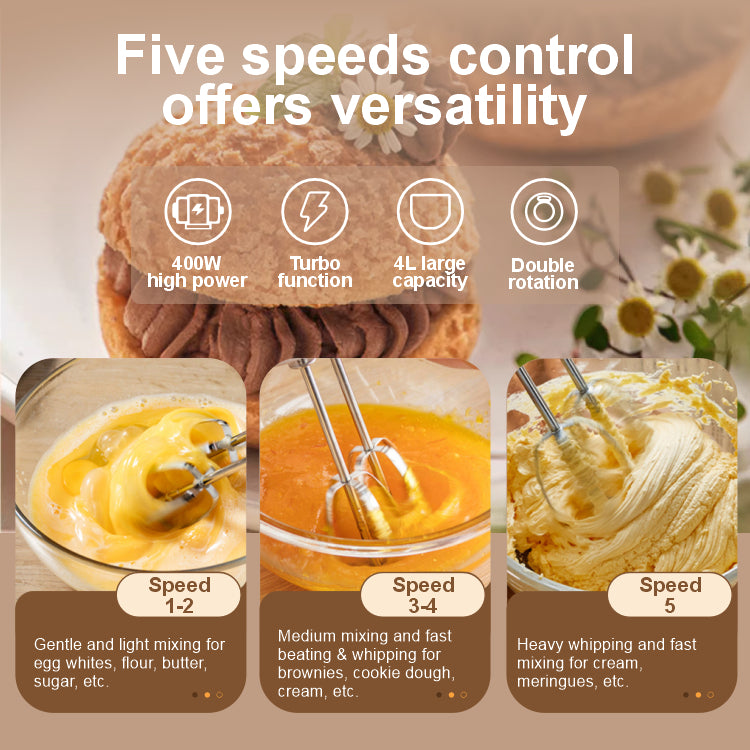 400W Electric Table Stand Mixer with 5-Speed Control, Beater Ejector Button & Dough Hook