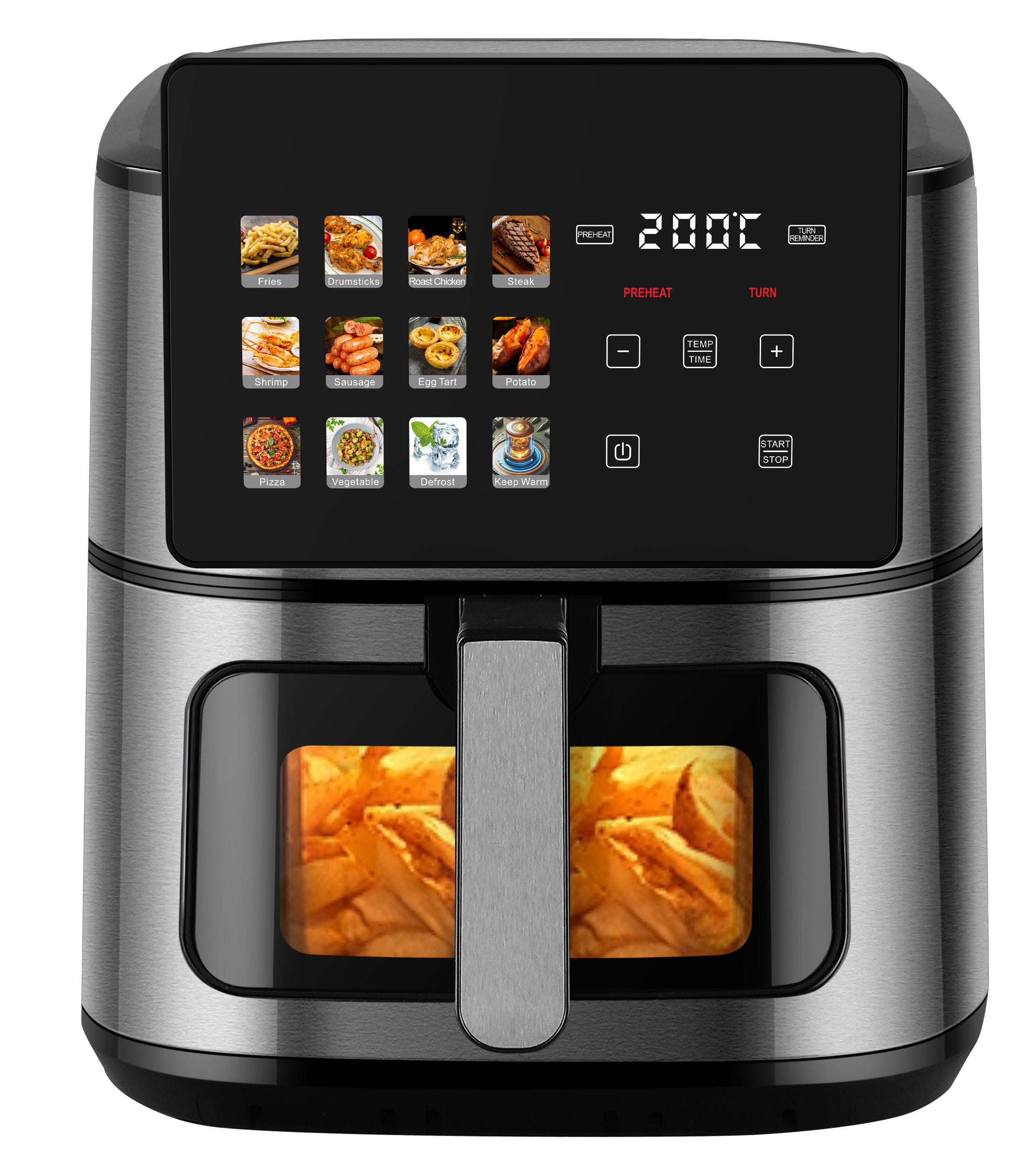 Digital Electric Air Fryer 8-9L Stainless Steel Non-Stick Basket Home Use