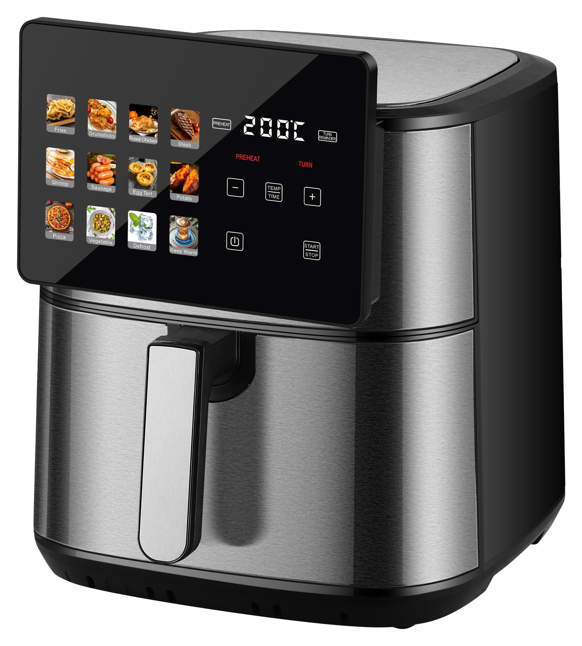 Digital Electric Air Fryer 8-9L Stainless Steel Non-Stick Basket Home Use