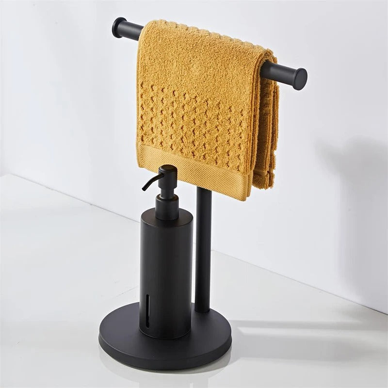 Gold Wall-Mounted Soap Dispenser with Towel Rack for Bathroom & Kitchen