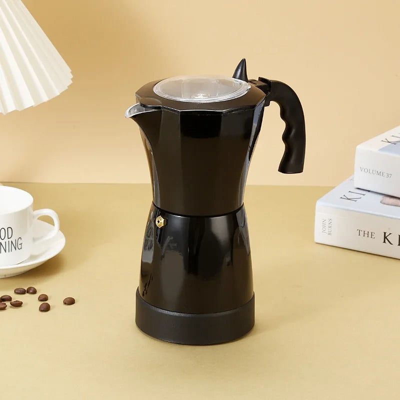 480W Electric Moka Coffee Pot 6 Cup Aluminum Espresso Maker with Base