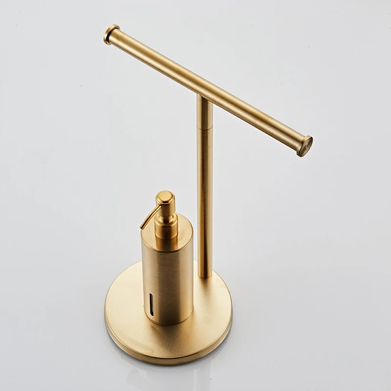 Gold Wall-Mounted Soap Dispenser with Towel Rack for Bathroom & Kitchen