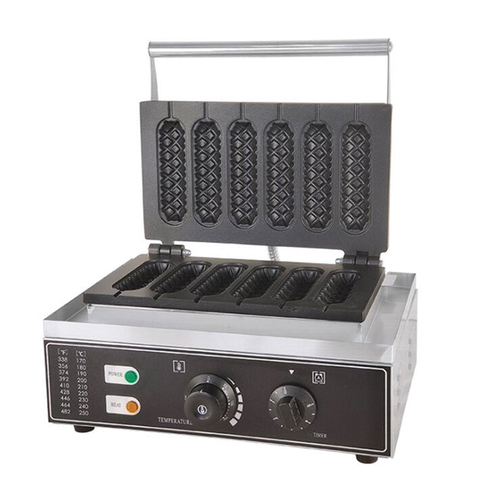 Commercial Electric Belgian Bubble Waffle Hot Dog Maker 6 Stick Non-Stick Plate Timer