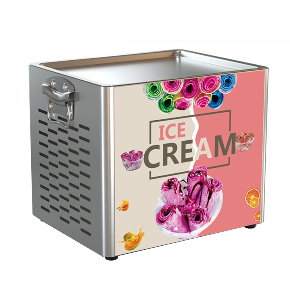 Electric Rolled Ice Cream Maker Machine with Display Screen, Stainless Steel Pan, 110V/220V