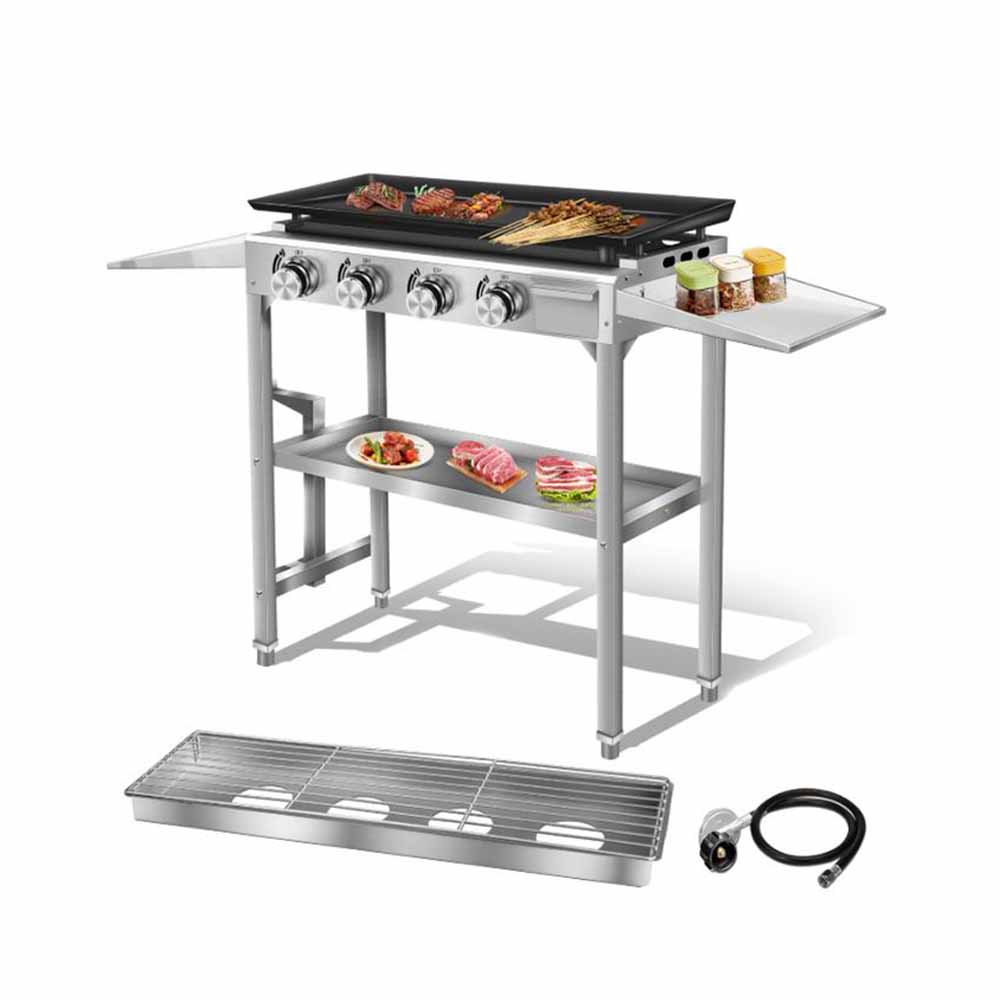 Portable 3 Burner Flat Top Teppanyaki Griddle Table Gas BBQ Grill 304 Stainless Steel