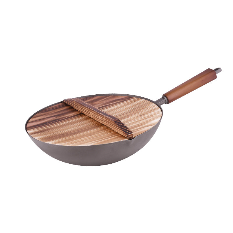 32cm Titanium Coated Non-Stick Wok Pan with Induction Base & Wooden Lid