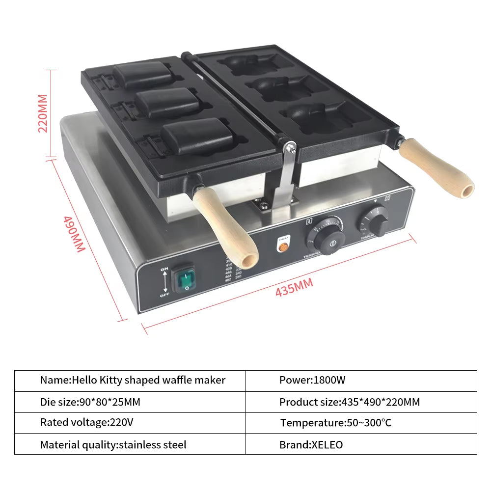 Cartoon Cat Waffle Maker Machine 1800W Stainless Steel Cat Mold Plate Adjustable Temp 50-300C