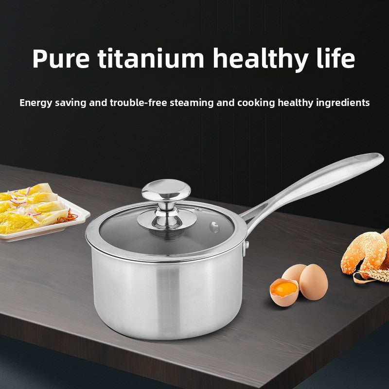 18cm Uncoated Titanium Sauce Pot with Single Grip Handle for Milk, Soups & Daily Cooking