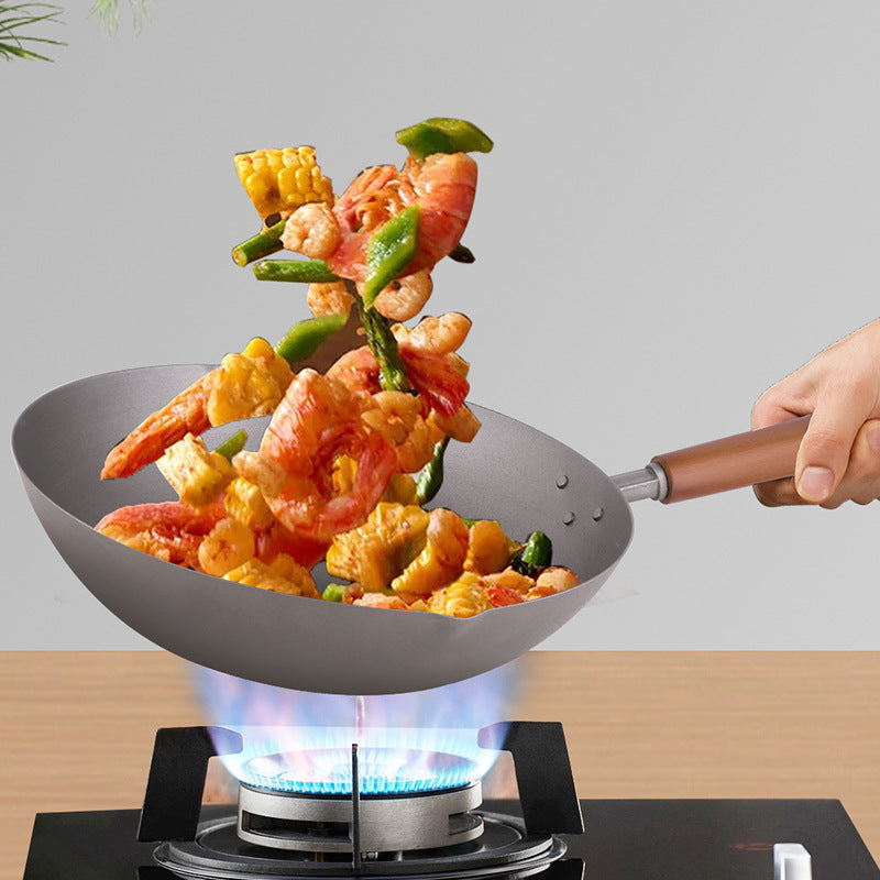 32cm Titanium Coated Non-Stick Wok Pan with Induction Base & Wooden Lid