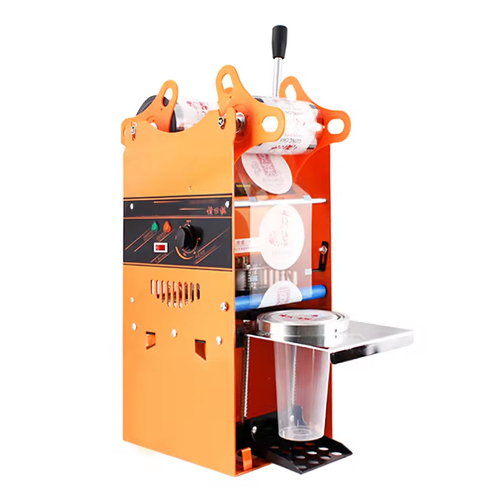 Manual Cup Sealer Machine 220V Heat Sealing for Bubble Tea Coffee Juice 9-9.5cm Plastic Cups