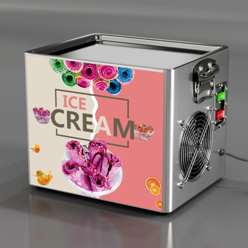 Electric Rolled Ice Cream Maker Machine with Display Screen, Stainless Steel Pan, 110V/220V