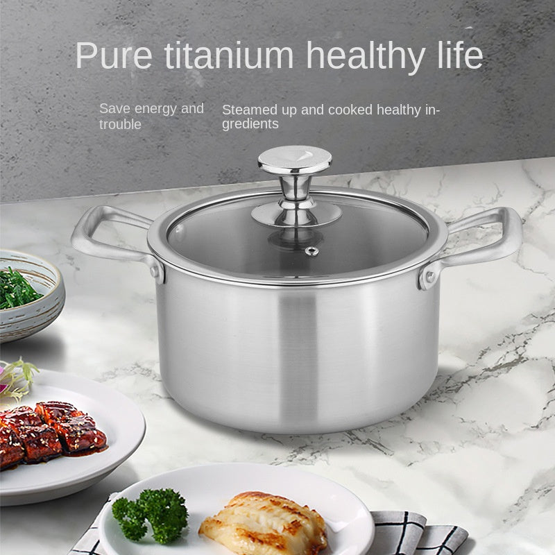 24cm Titanium Cooking Pot with Glass Cover – Induction-Ready Heavy Base Design