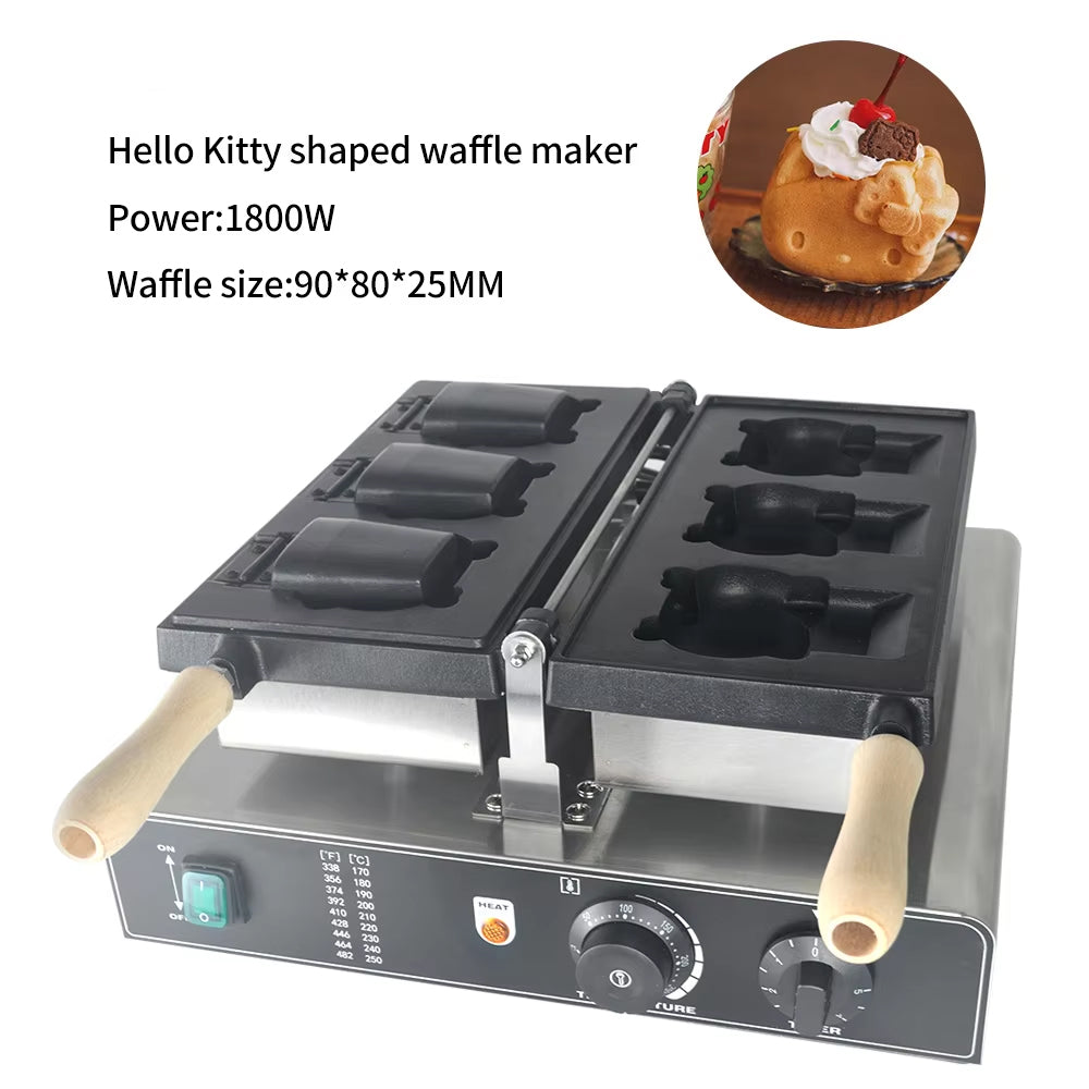 Cartoon Cat Waffle Maker Machine 1800W Stainless Steel Cat Mold Plate Adjustable Temp 50-300C