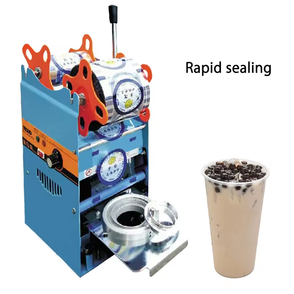 Manual Cup Sealer Machine 220V Heat Sealing for Bubble Tea Coffee Juice 9-9.5cm Plastic Cups