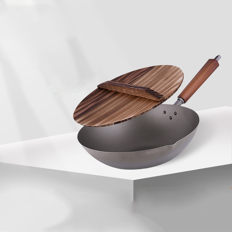 32cm Titanium Coated Non-Stick Wok Pan with Induction Base & Wooden Lid