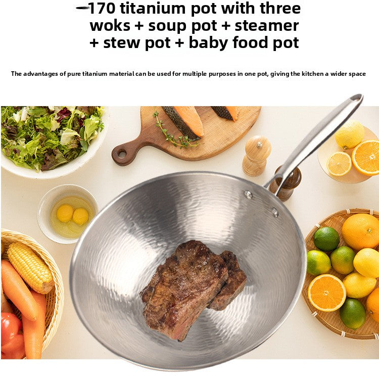30cm Artisan-Forged Titanium Cooking Pot with Glass Lid for Soup & Stir-Fry