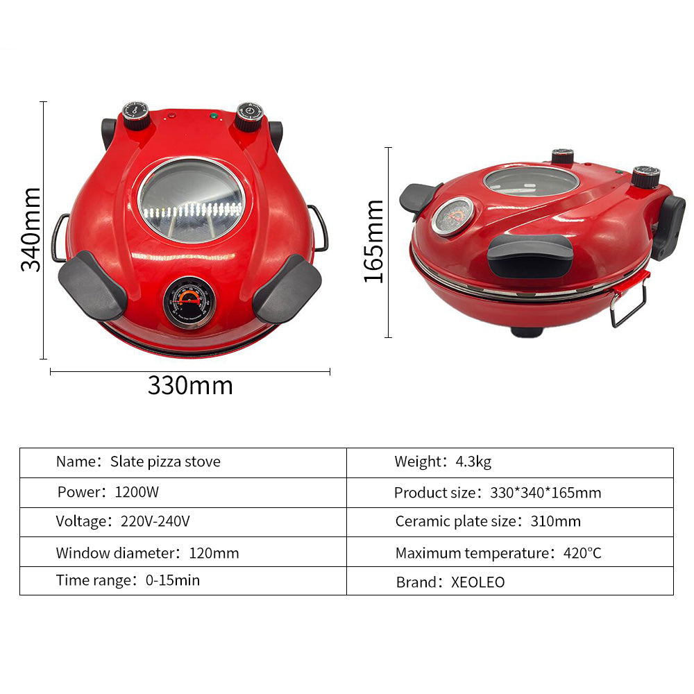 Electric Pizza Oven with Ceramic Stone 420°C Fast Bake Timer Window 310mm Plate