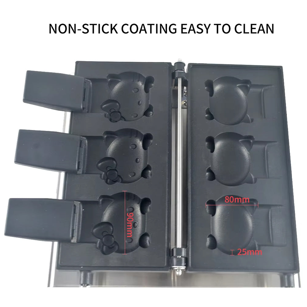 Cartoon Cat Waffle Maker Machine 1800W Stainless Steel Cat Mold Plate Adjustable Temp 50-300C