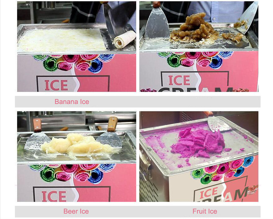 Electric Rolled Ice Cream Maker Machine with Display Screen, Stainless Steel Pan, 110V/220V