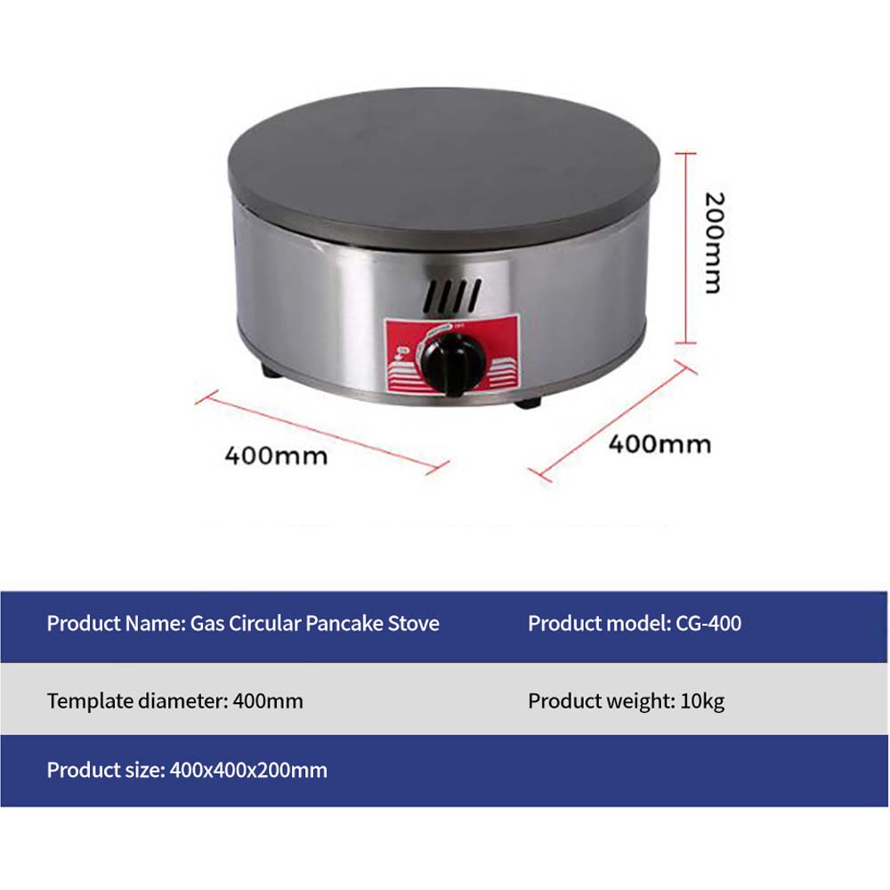 Commercial Gas Crepe Maker 400mm Cast Iron Plate with Touch Control Stainless Steel Body